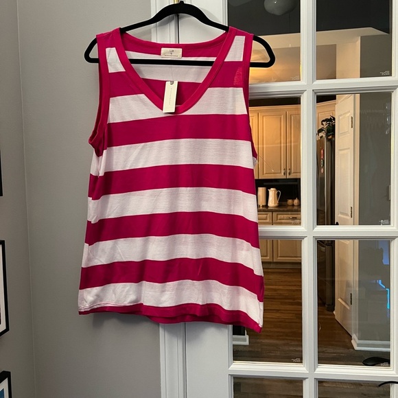 Anthropologie Pink and White Striped Tank Top size XL NWT - Picture 1 of 7